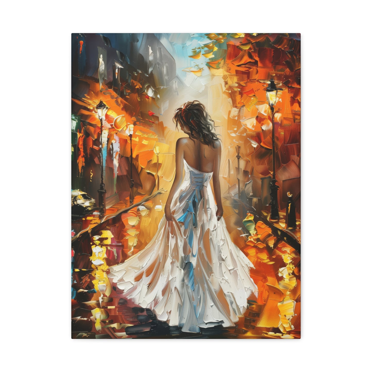 bride walking in the street - Leonid Afremov Style Digital Print Canvas Gallery Wraps