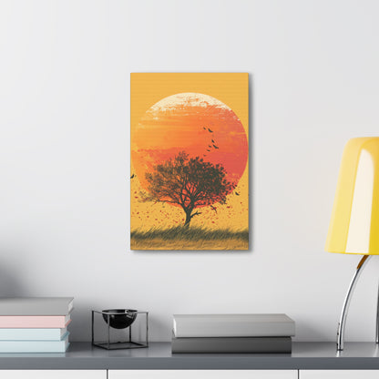 Tree in a Golden Sunset Digital Illustration Canvas Gallery Wraps