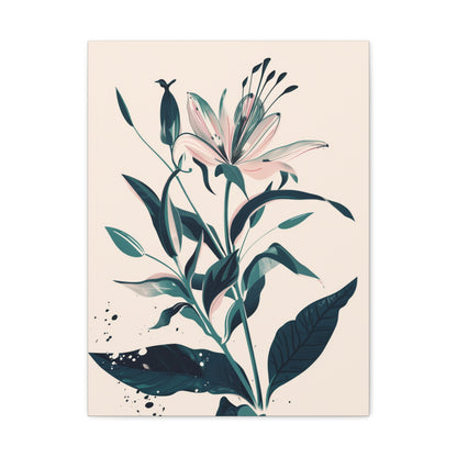 Lily Plant with Flowers - Illustration Canvas Gallery Wraps