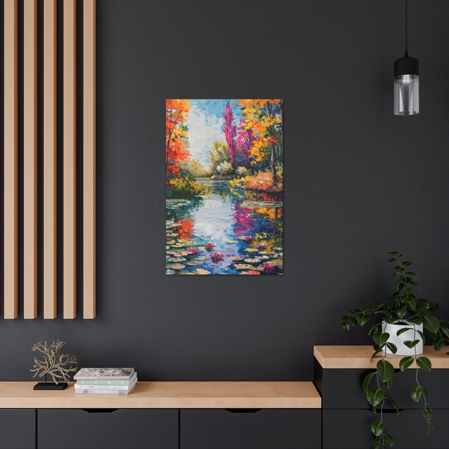 Pond in a Autumn Forest - Claude Monet Style Digital Print Canvas Gallery Wraps