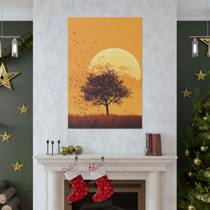 Tree in a Golden Sunset Digital Illustration Canvas Gallery Wraps