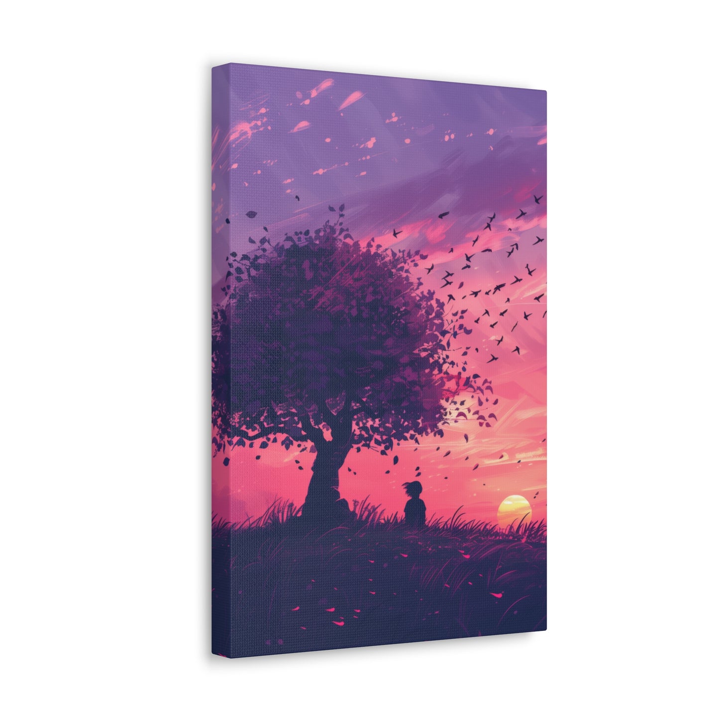 Tree in a Purple Sunset Digital Illustration Canvas Gallery Wraps