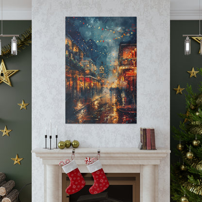 Christmas Street Corner in Downtown - Rembrandt Style Digital Oil Painting  Canvas Gallery Wraps