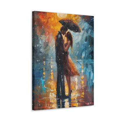 couple holding a umbrella in rain - Leonid Afremov Style Digital Print Canvas Gallery Wraps