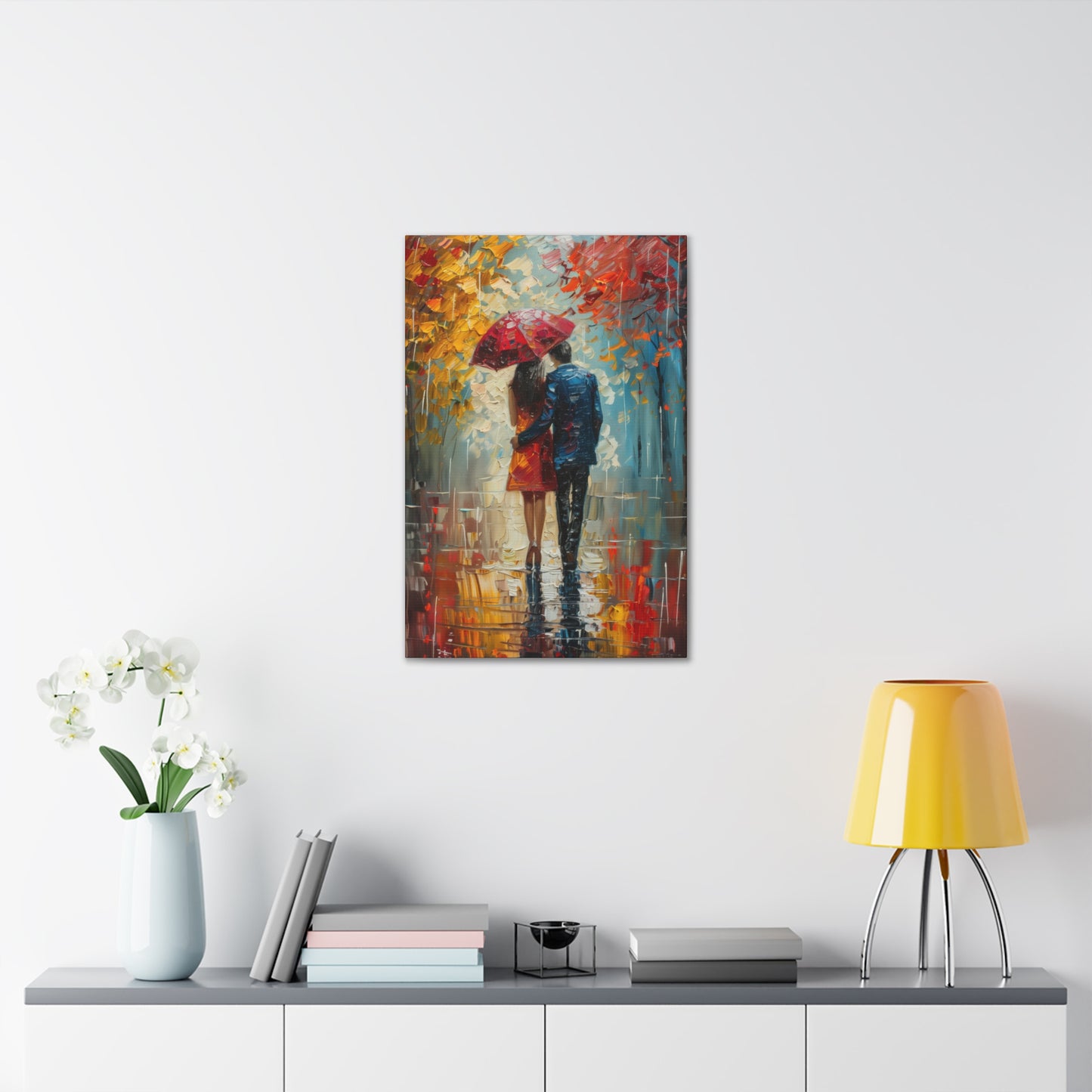 lovely couple holding a umbrella in rain - Leonid Afremov Style Digital Print Canvas Gallery Wraps