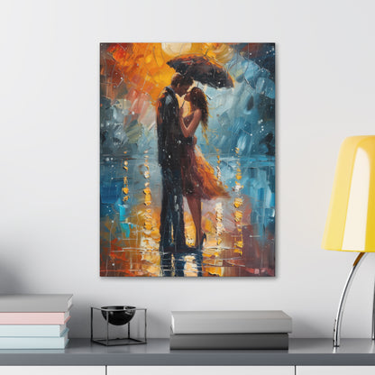 couple holding a umbrella in rain - Leonid Afremov Style Digital Print Canvas Gallery Wraps