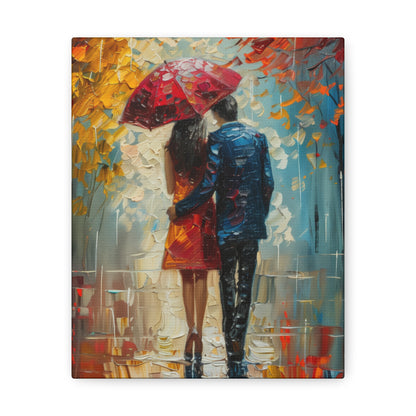 lovely couple holding a umbrella in rain - Leonid Afremov Style Digital Print Canvas Gallery Wraps