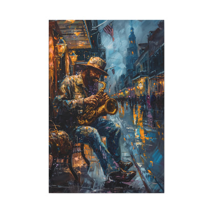 Man Playing Horn on the Street - Rembrandt Style Digital Oil Painting Canvas Gallery Wraps