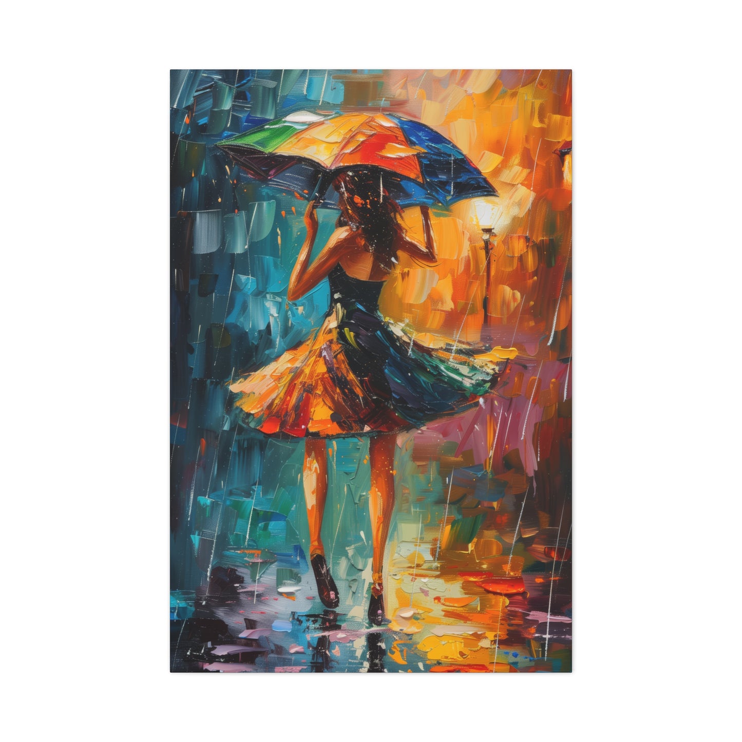 Walking in the Rain - Leonid Afremov Style Digital Print Canvas Gallery Wraps