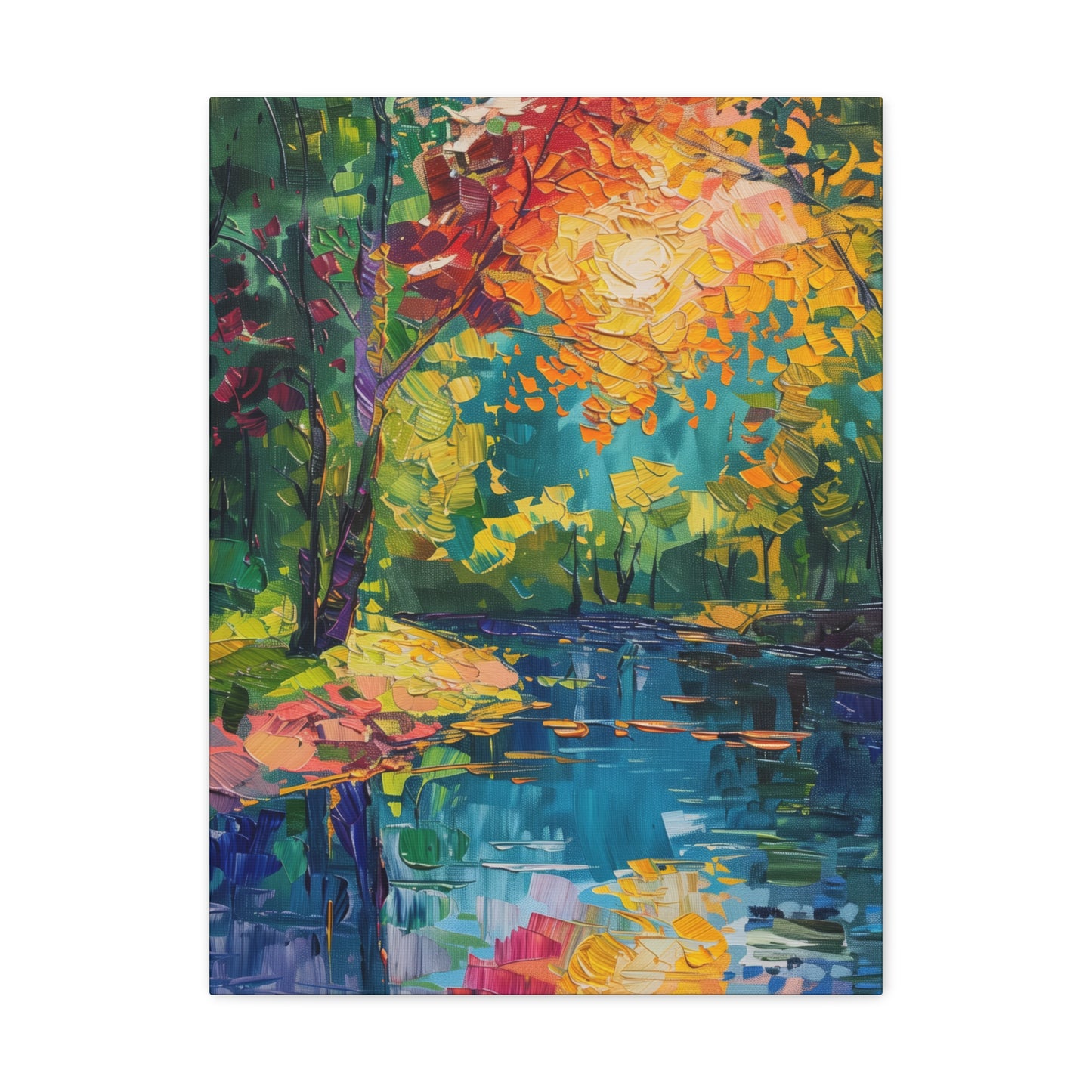 River in a Autumn Forest - Claude Monet Style Digital Print Canvas Gallery Wraps