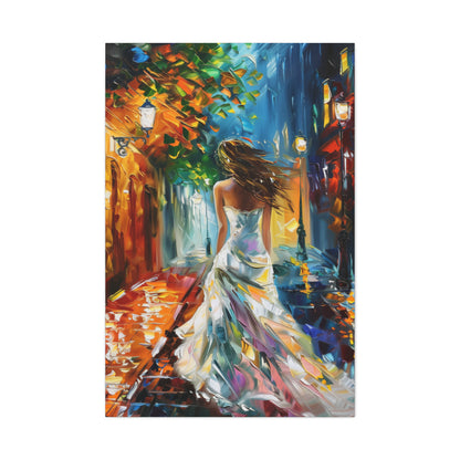 bride walking in street - Leonid Afremov Style Digital Print Canvas Gallery Wraps