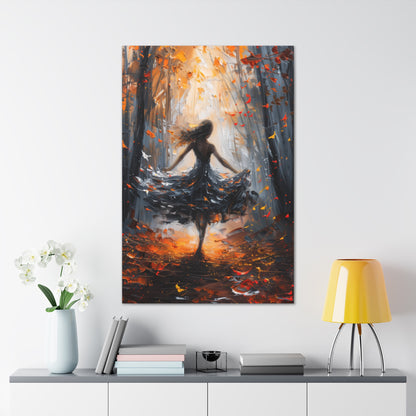 girl dancing in Autumn Forest Digital Oil Painting Print Canvas Gallery Wraps