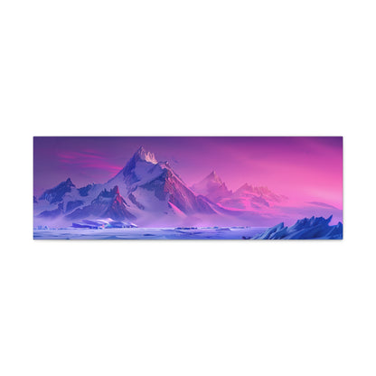 Snowy Mountain Evening in Antarctica - Digital Landscape Illustration Panorama Canvas Gallery Wraps