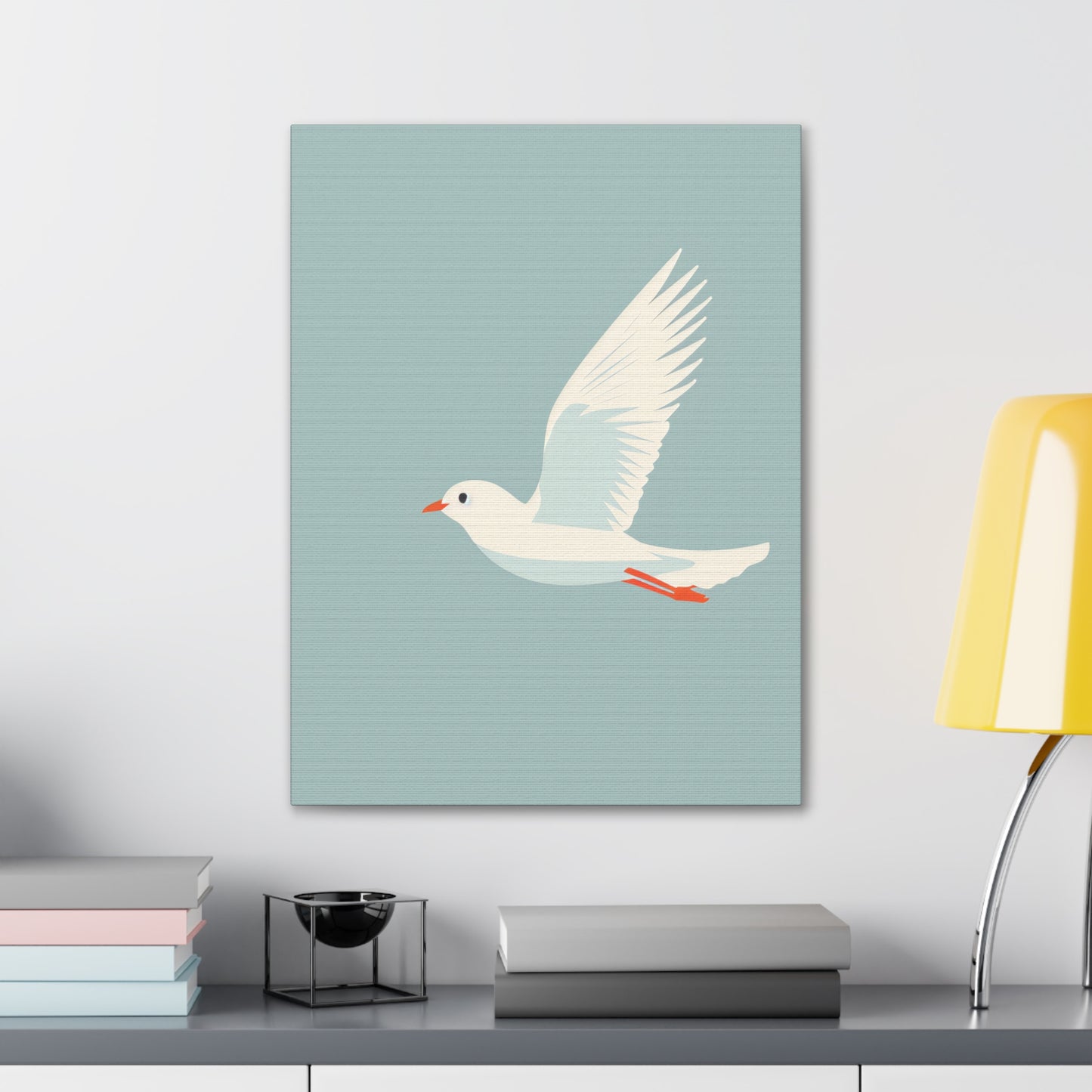 White Dove Flying Digital Illustration Canvas Gallery Wraps