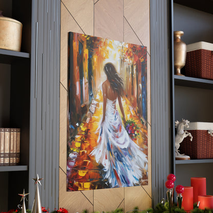 bride walking in the street - Leonid Afremov Style Digital Print Canvas Gallery Wraps