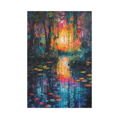 Lake in a Autumn Forest - Claude Monet Style Digital Print Canvas Gallery Wraps