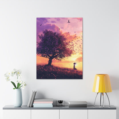 Tree in a Purple Sunset Digital Illustration Canvas Gallery Wraps