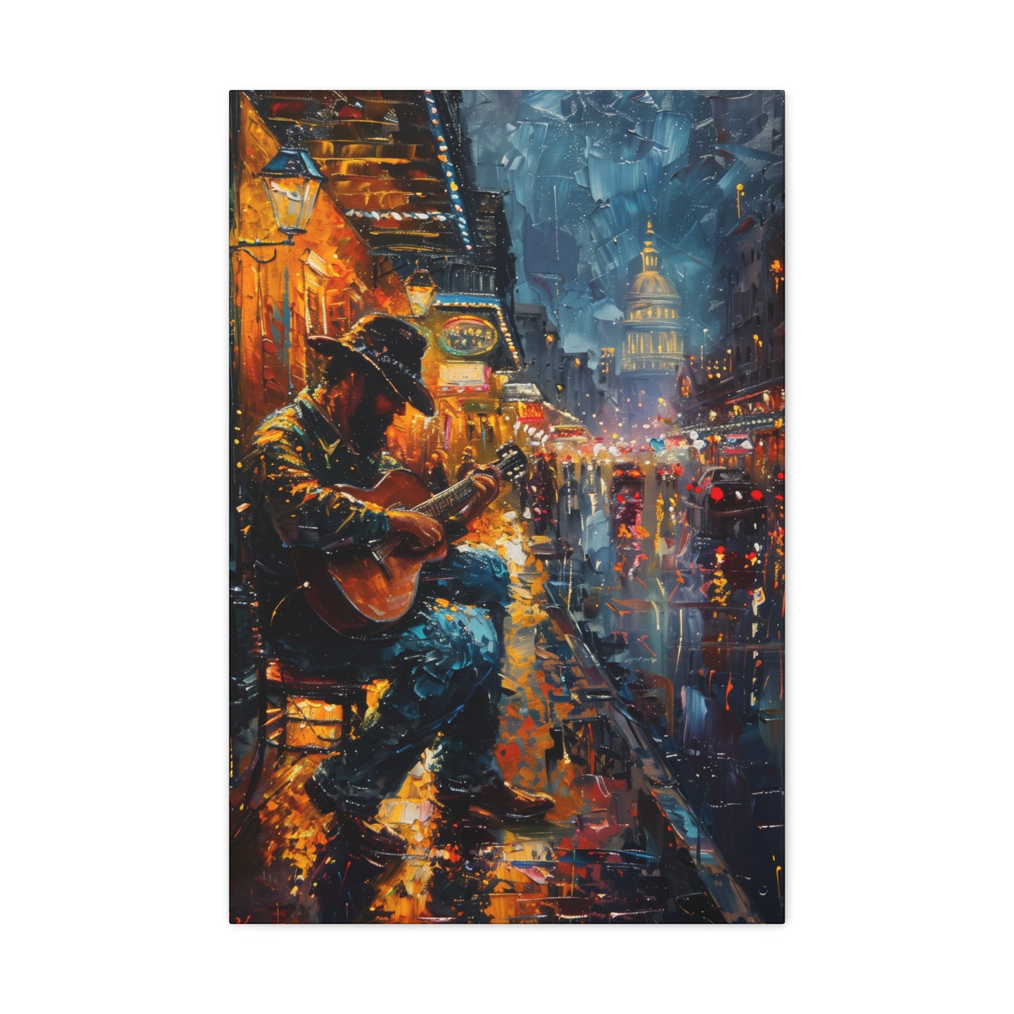 Man Playing Guitar on the Street - Rembrandt Style Digital Oil Painting Canvas Gallery Wraps