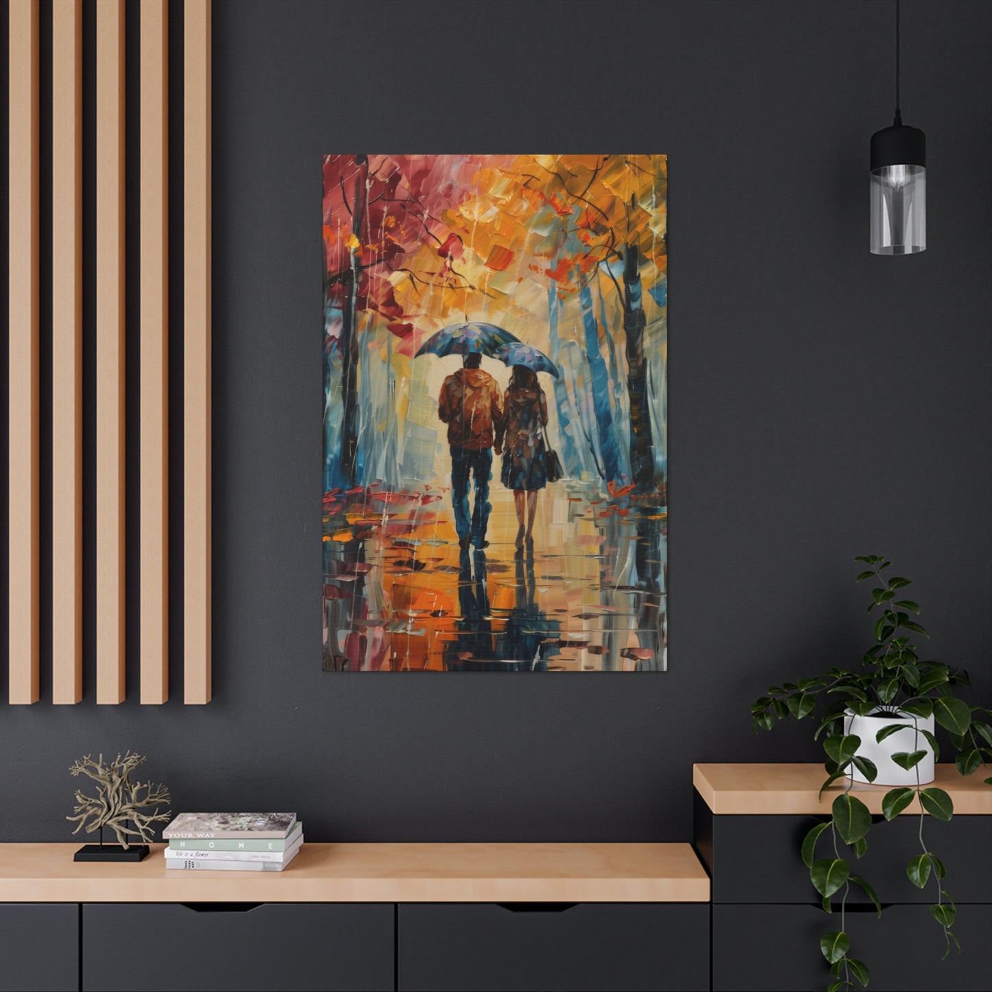 couple walking on the street with umbrella - Leonid Afremov Style Digital Print Canvas Gallery Wraps