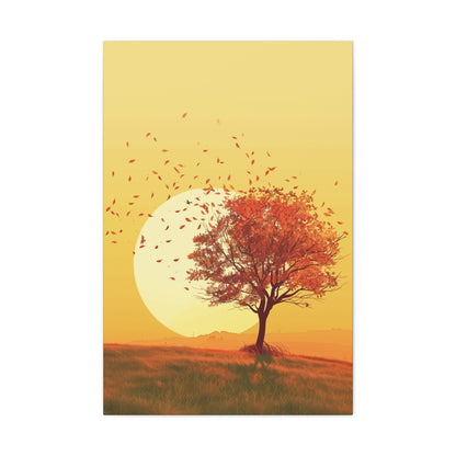 Red Tree in a Golden Sunset Digital Illustration Canvas Gallery Wraps