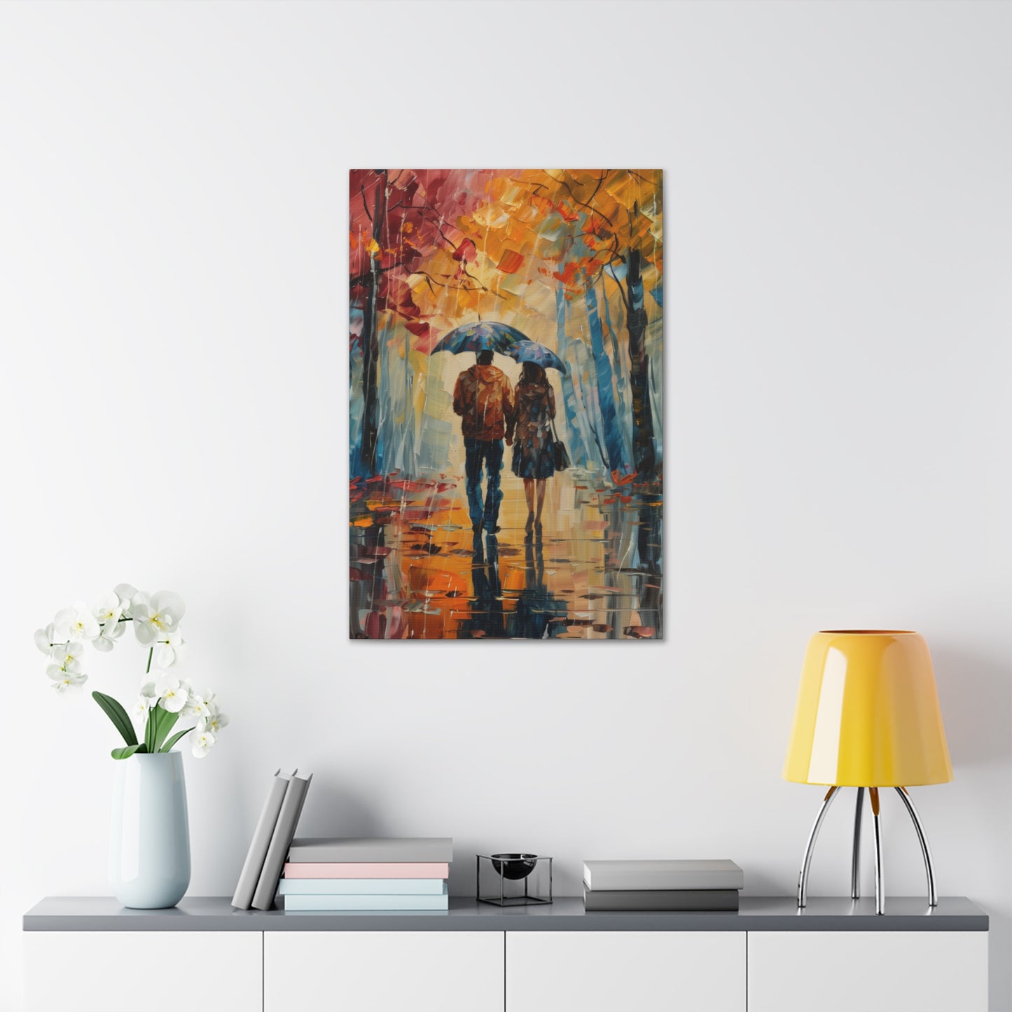 couple walking on the street with umbrella - Leonid Afremov Style Digital Print Canvas Gallery Wraps