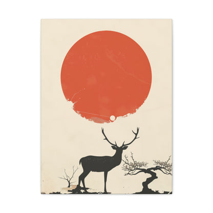 Deer and Sun - Takeshi Kitano Style Digital Illustration Canvas Gallery Wraps