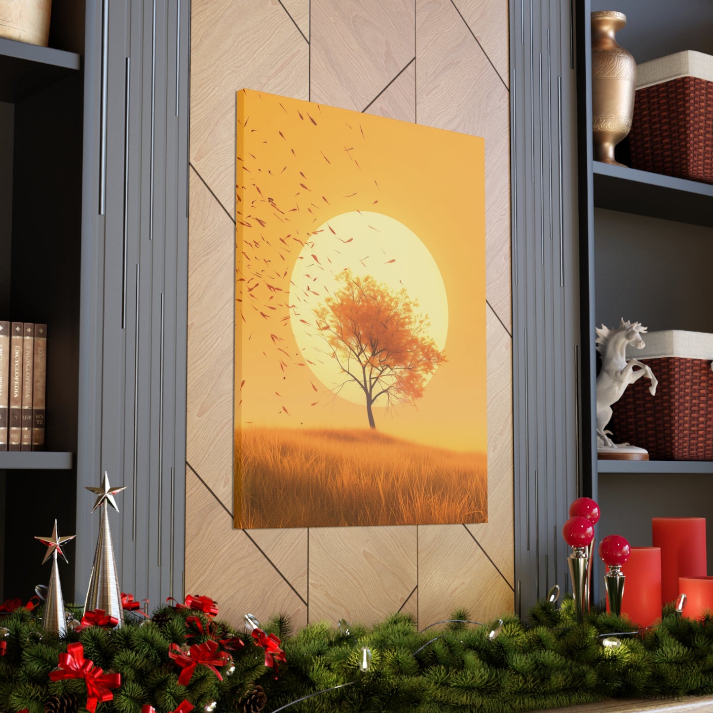 Tree in a Golden Sunset Digital Illustration Canvas Gallery Wraps