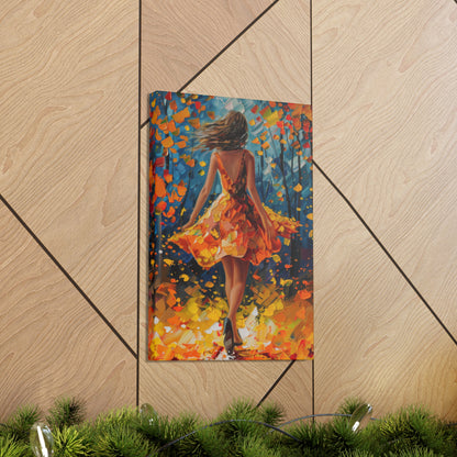 Girl with yellow dress in autumn forest - Leonid Afremov Style Digital Print Canvas Gallery Wraps