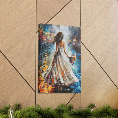 bride walking in street - Leonid Afremov Style Digital Print Canvas Gallery Wraps