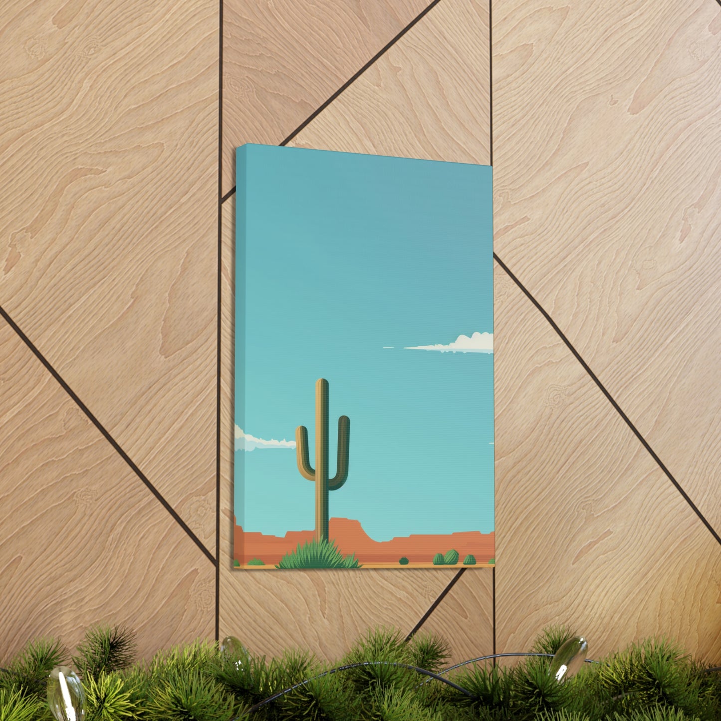 Saguaro Cactus in Desert - Illustration Canvas Gallery Wraps