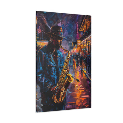 Man Playing Horn on the Street - Rembrandt Style Digital Oil Painting Canvas Gallery Wraps