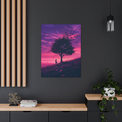 Tree in a Purple Sunset Digital Illustration Canvas Gallery Wraps