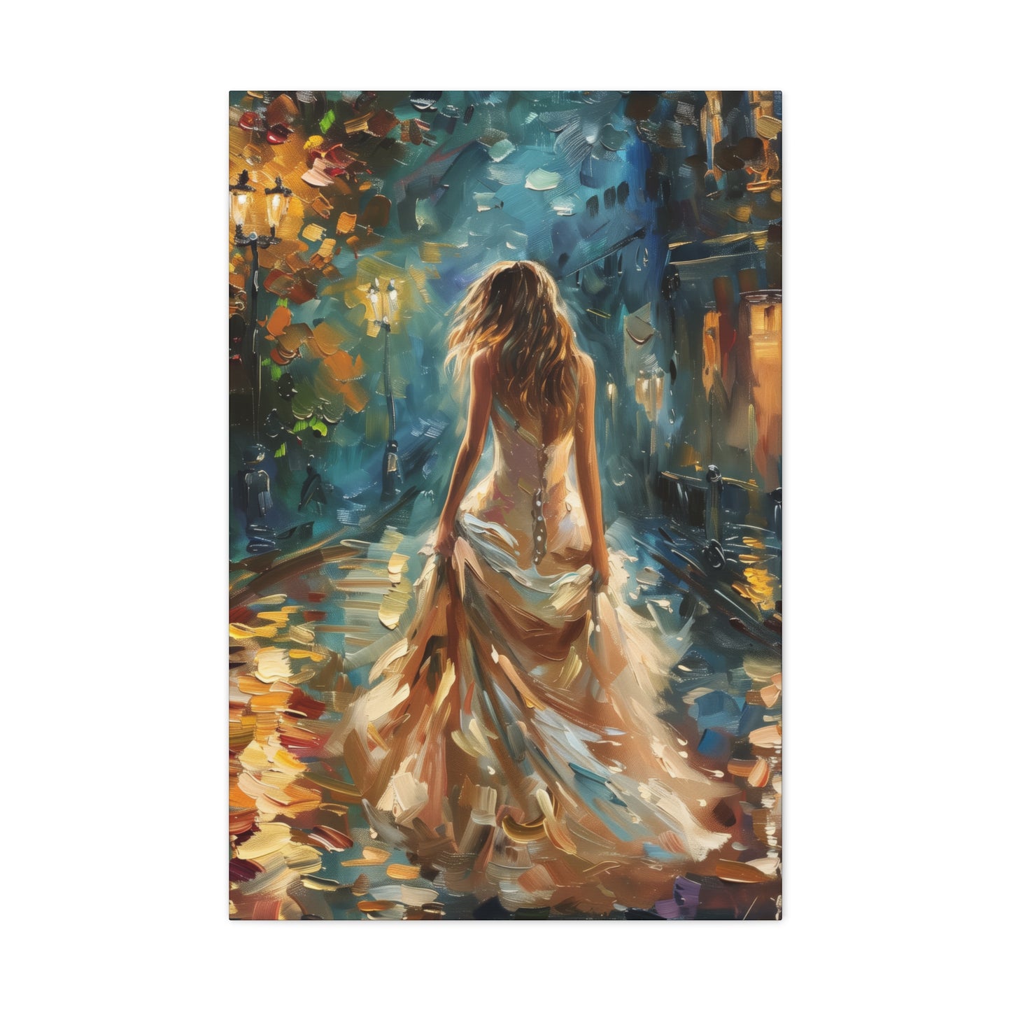 bride walking in the street - Leonid Afremov Style Digital Print Canvas Gallery Wraps