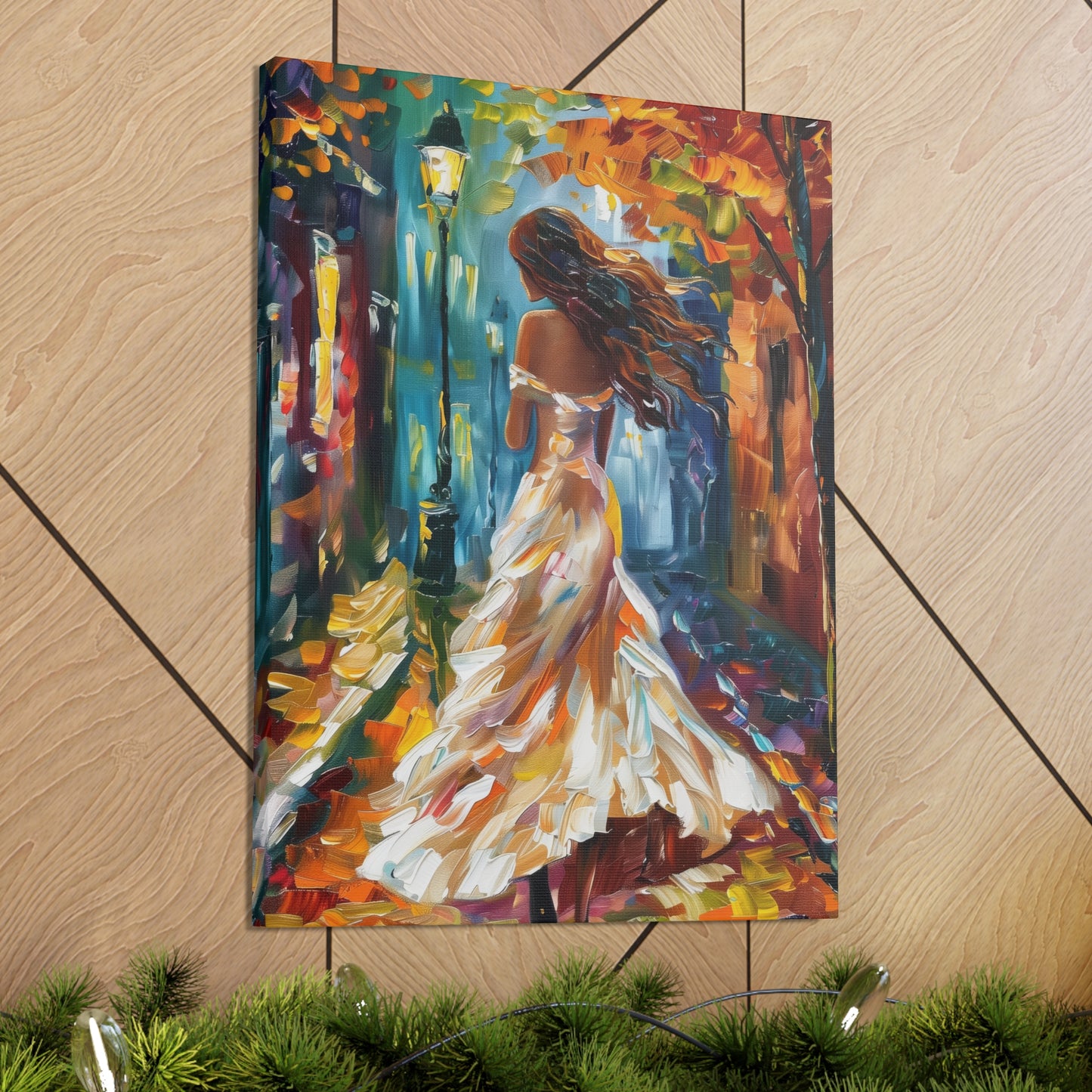 A girl walking in the streets - Leonid Afremov Style Digital Print Canvas Gallery Wraps