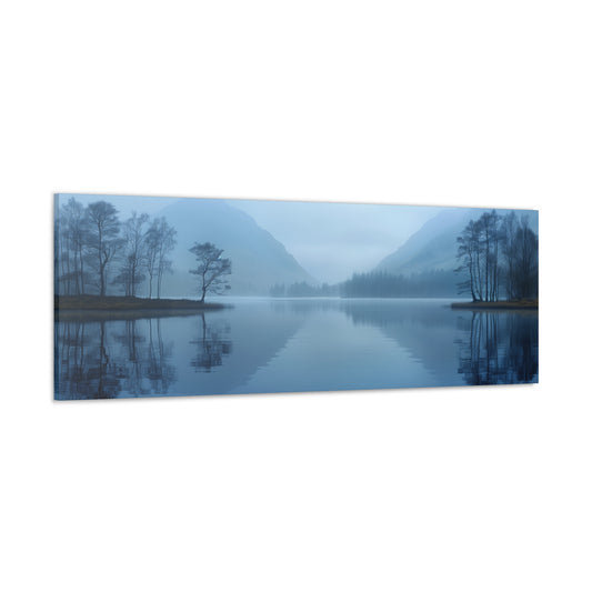 Lake Landscape with Mountains - Morning Mist Panorama Canvas Gallery Wraps