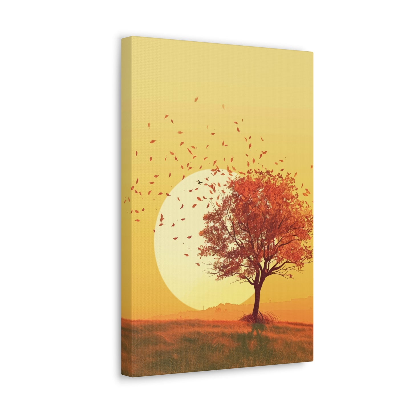 Red Tree in a Golden Sunset Digital Illustration Canvas Gallery Wraps