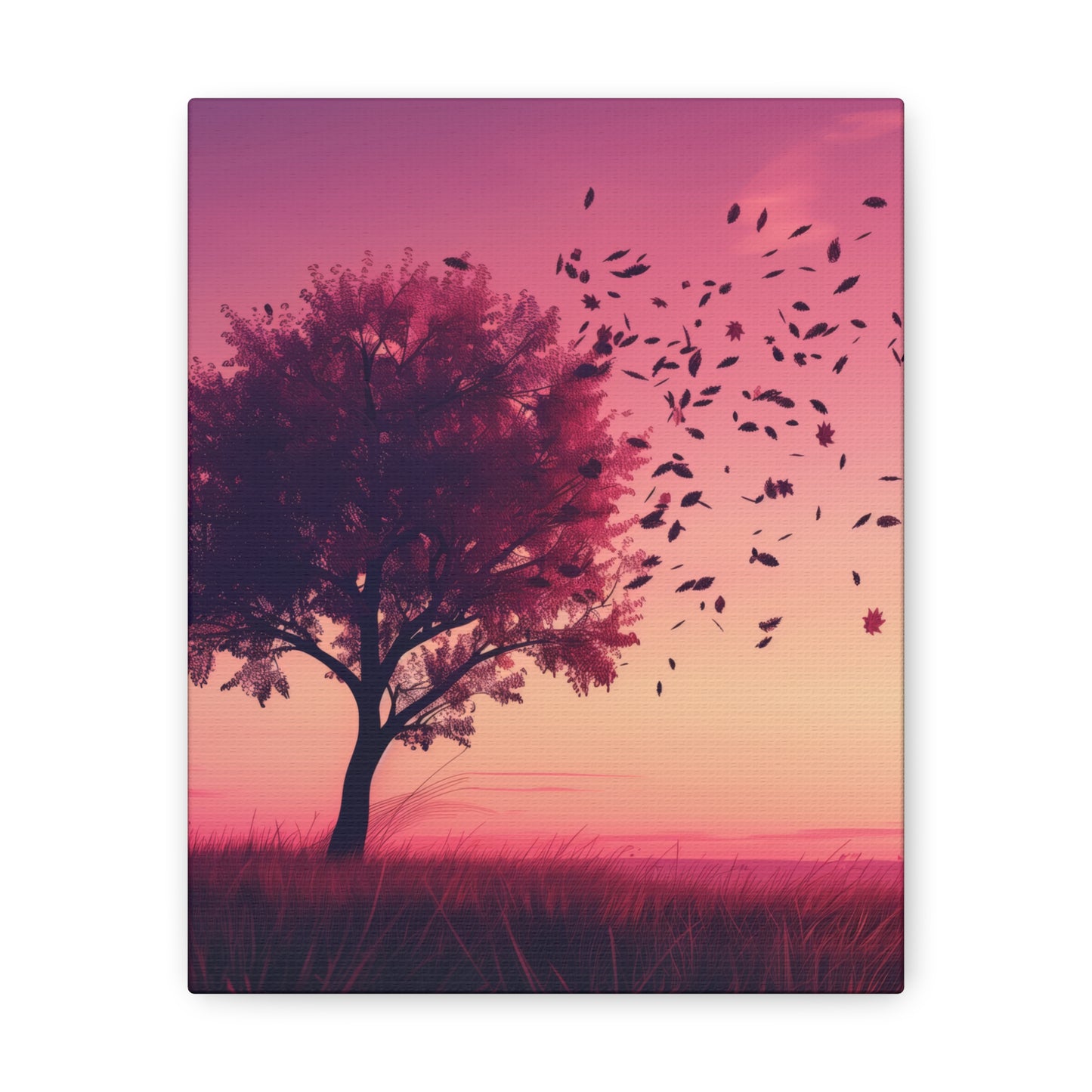 Tree in a Purple Sunset Digital Illustration Canvas Gallery Wraps