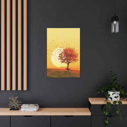 Red Tree in a Golden Sunset Digital Illustration Canvas Gallery Wraps