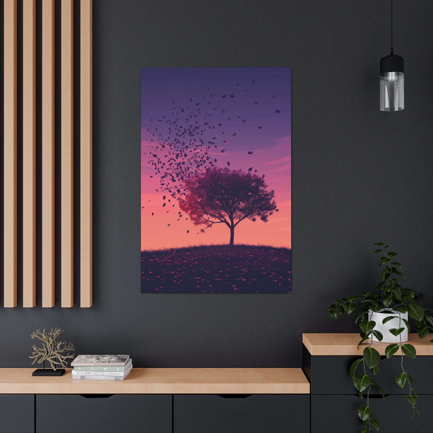 Tree in a Purple Sunset Digital Illustration Canvas Gallery Wraps