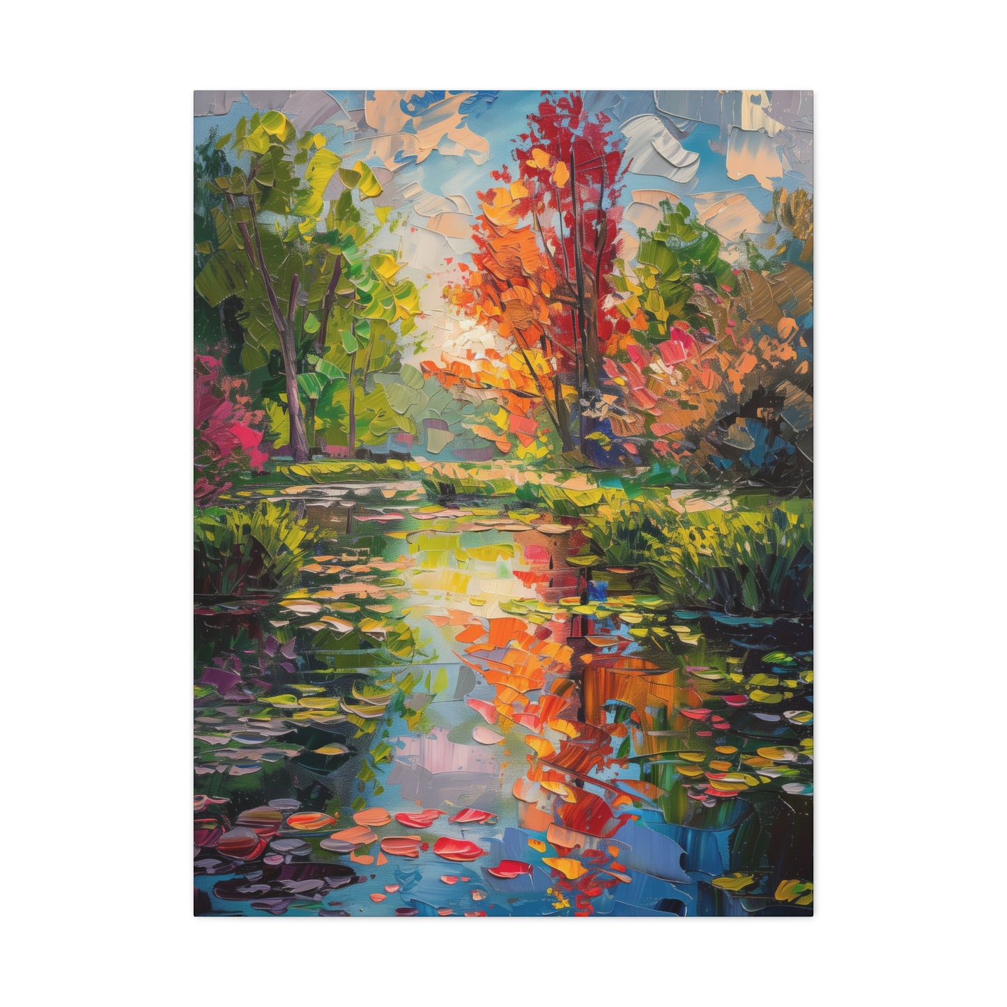 Pond in a Autumn Forest - Claude Monet Style Digital Print Canvas Gallery Wraps