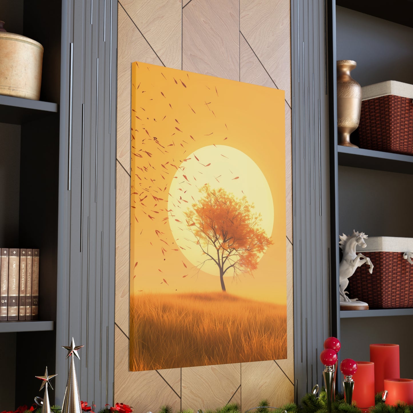 Tree in a Golden Sunset Digital Illustration Canvas Gallery Wraps