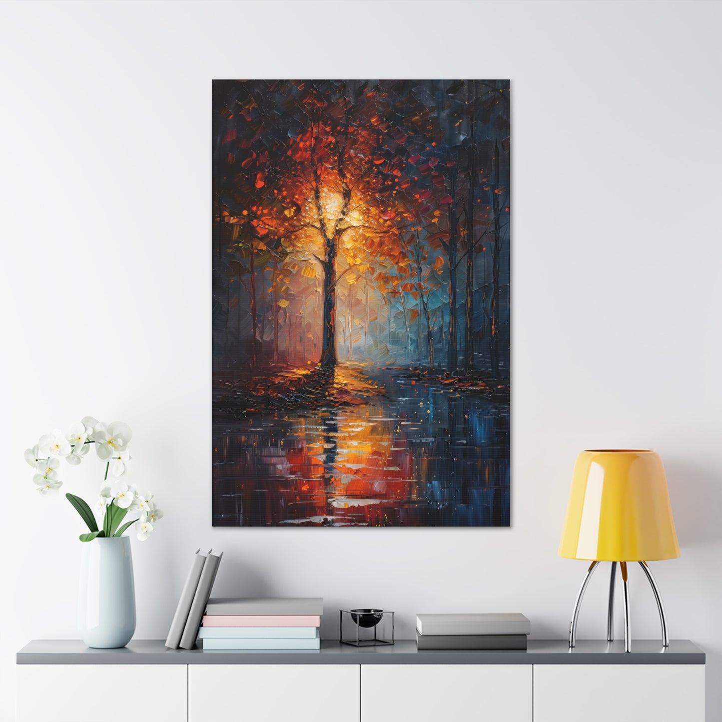 magical tree by the river in the forest - Leonid Afremov Style Digital Print Canvas Gallery Wraps