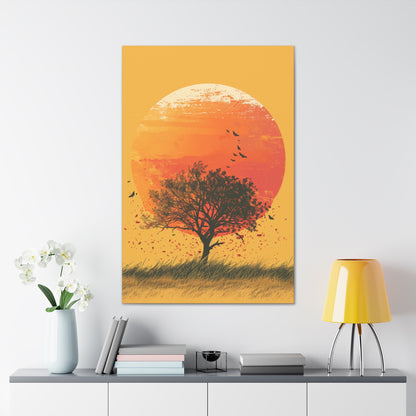 Tree in a Golden Sunset Digital Illustration Canvas Gallery Wraps