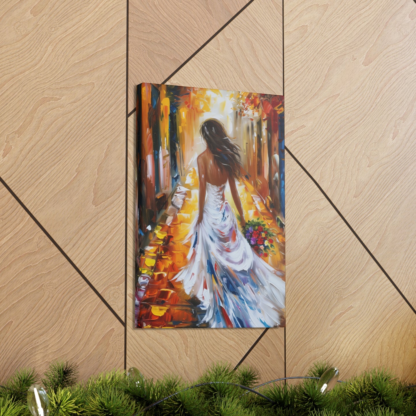 bride walking in the street - Leonid Afremov Style Digital Print Canvas Gallery Wraps