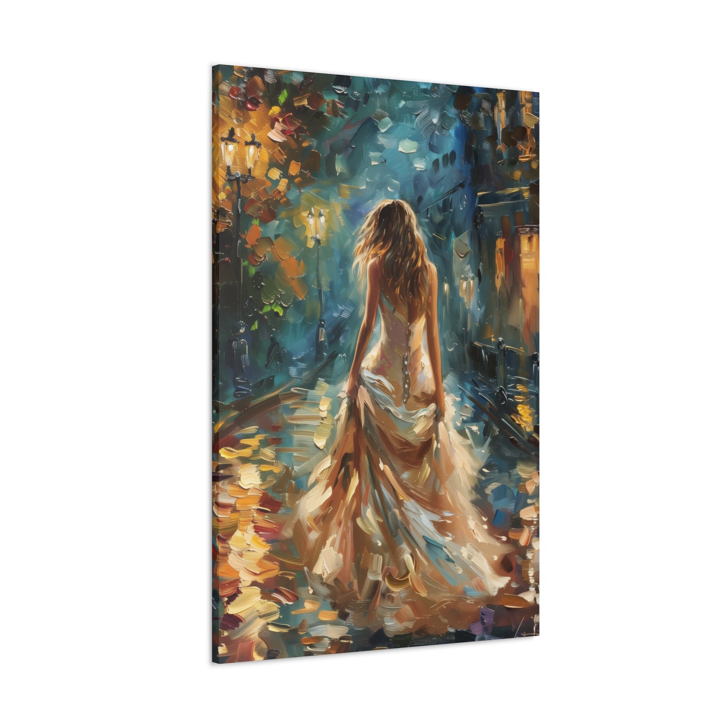 bride walking in the street - Leonid Afremov Style Digital Print Canvas Gallery Wraps