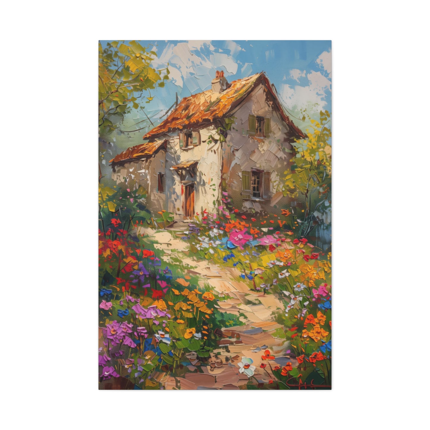 French country side whimsical old house Digital Oil Painting Print Canvas Gallery Wraps