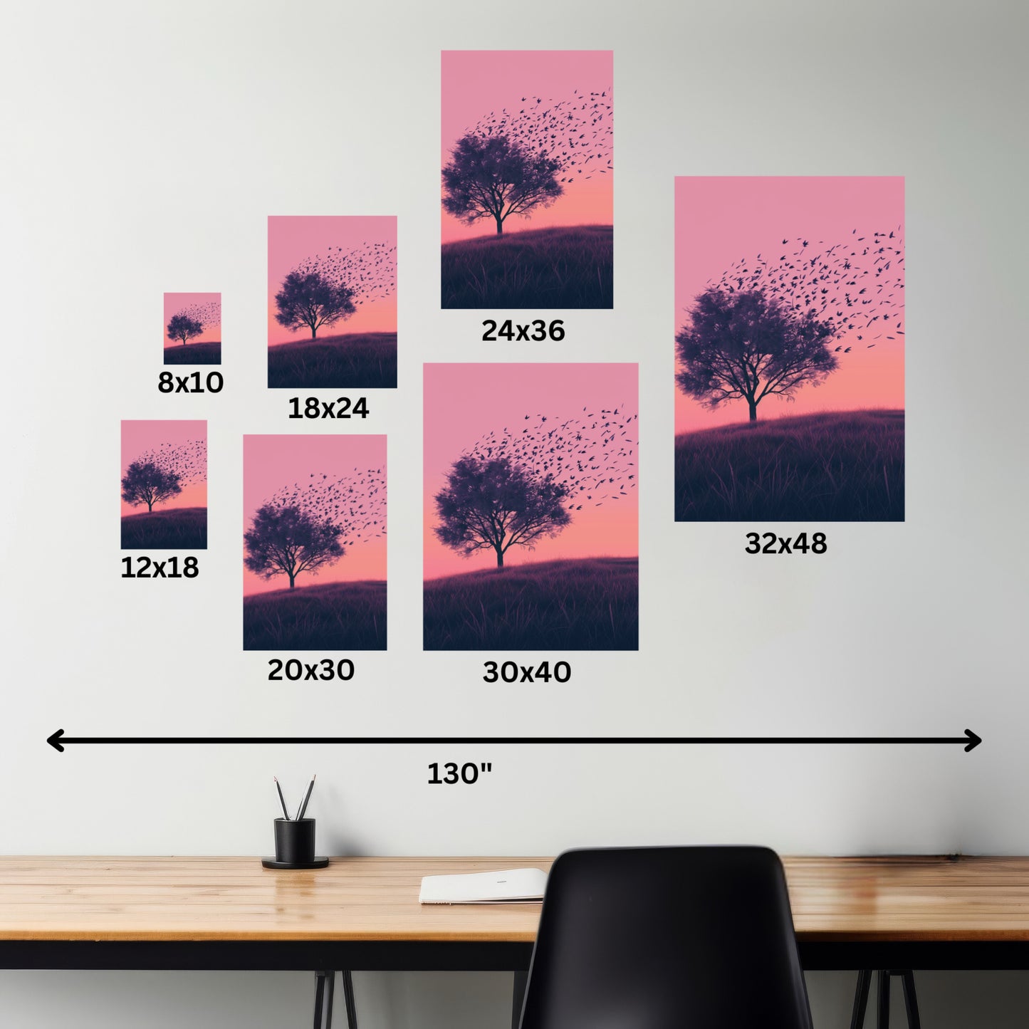 Tree in a Purple Sunset Digital Illustration Canvas Gallery Wraps