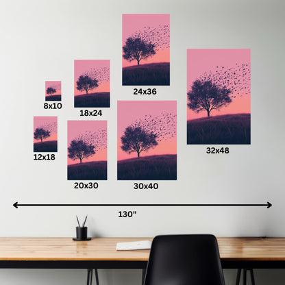 Tree in a Purple Sunset Digital Illustration Canvas Gallery Wraps