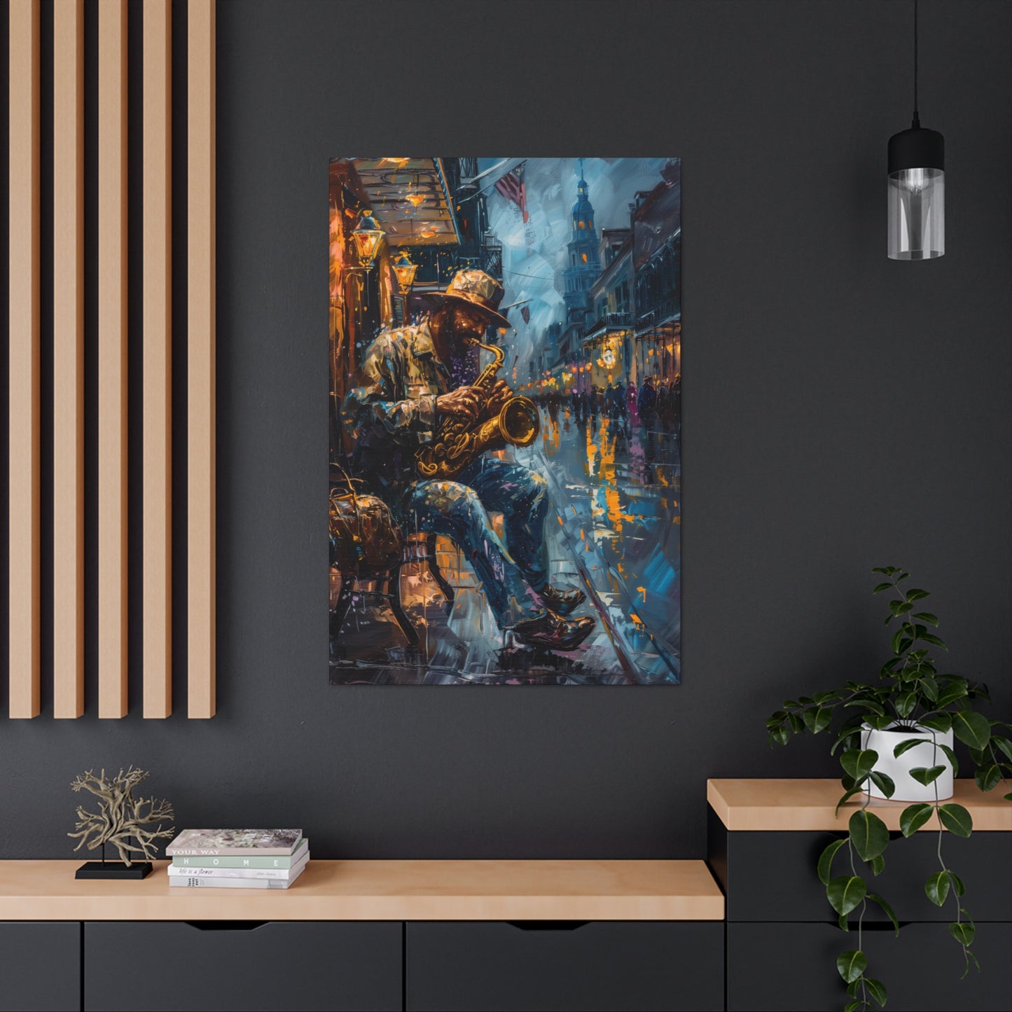 Man Playing Horn on the Street - Rembrandt Style Digital Oil Painting Canvas Gallery Wraps