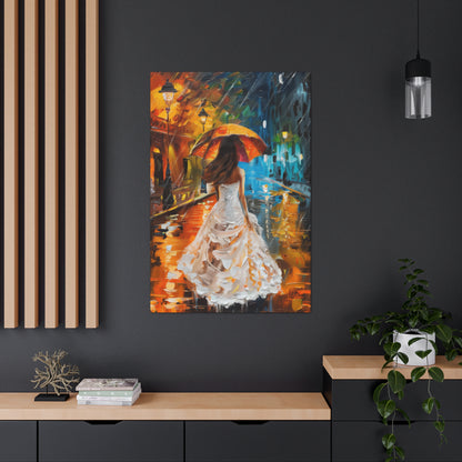 bride walking in street in rain - Leonid Afremov Style Digital Print Canvas Gallery Wraps